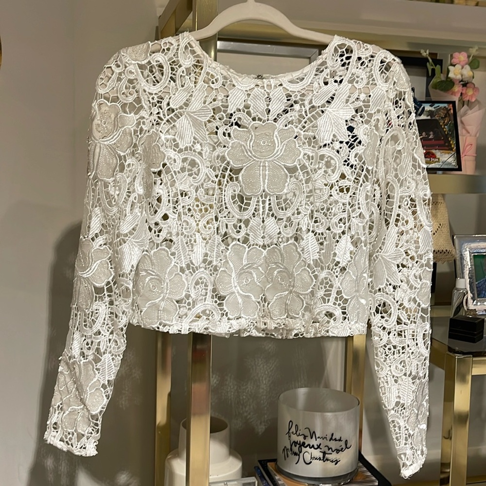Alexis white lace long sleeve top size small